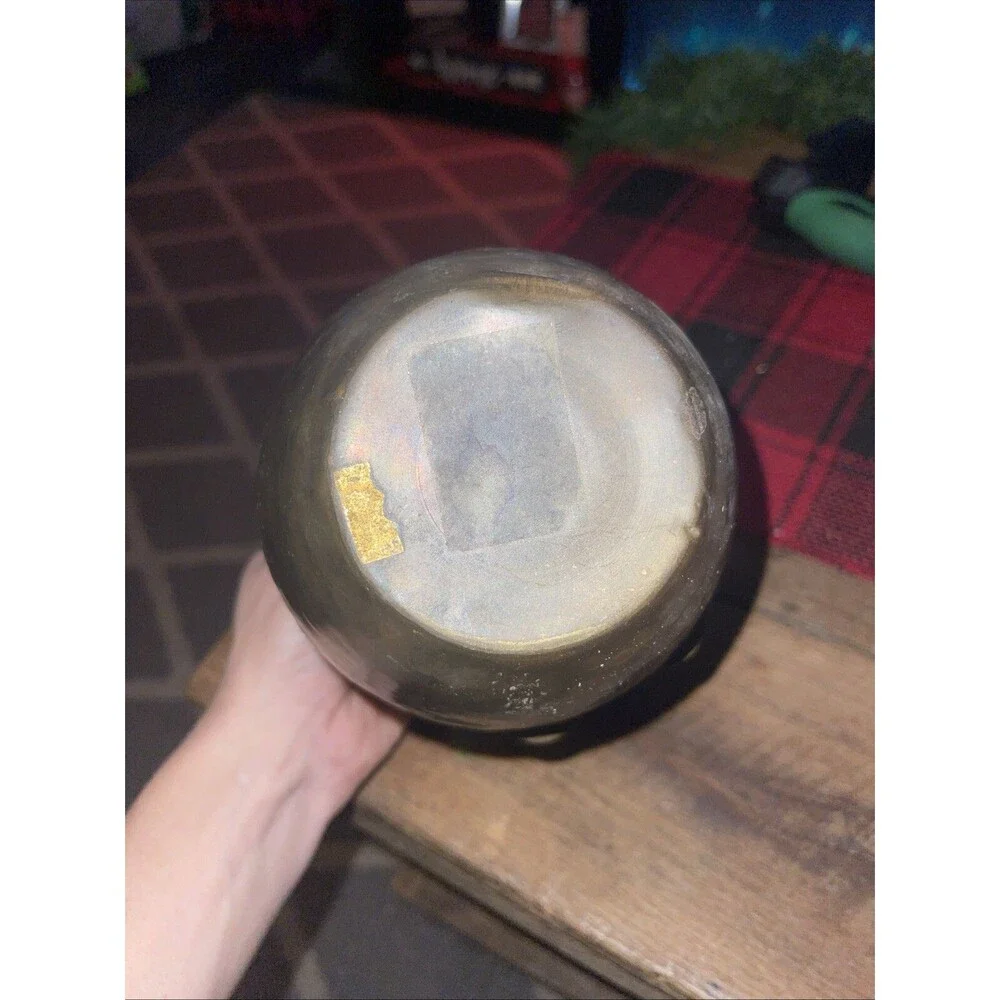 Vintage Large 8 Inch Hammered Finish  Brass Vase With Scallop Opening